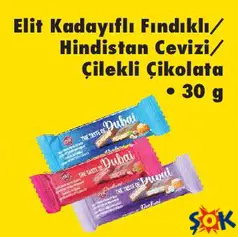 ELİT KADAYIFLI FINDIKLI / HİNDİSTAN CEVİZLİ / ÇİLEKLİ ÇİKOLATA 30 G